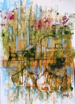 Kyrenia harbour, mixed media on paper , 2017, 50x70cm